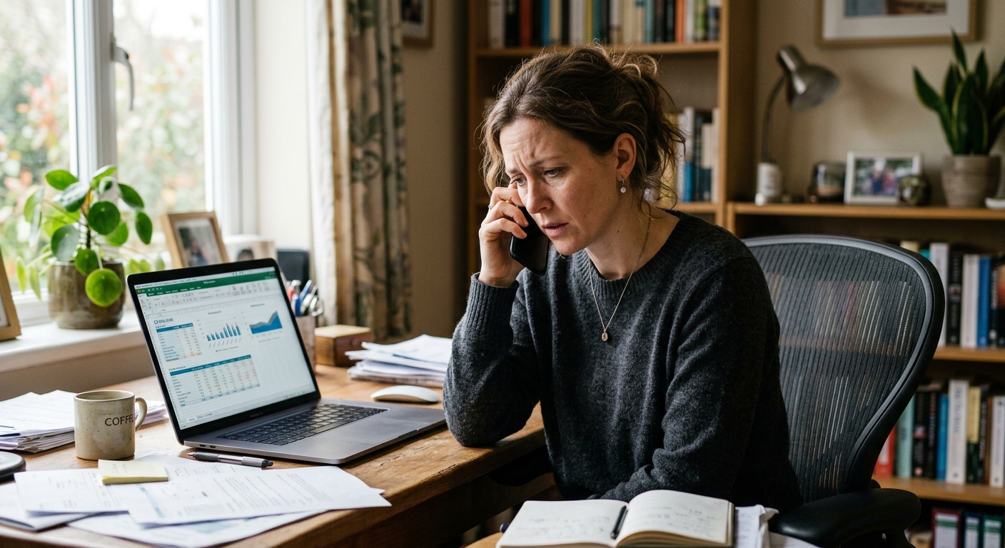 Person on phone with bank looking at financial documents after forex scam — how to request a chargeback
