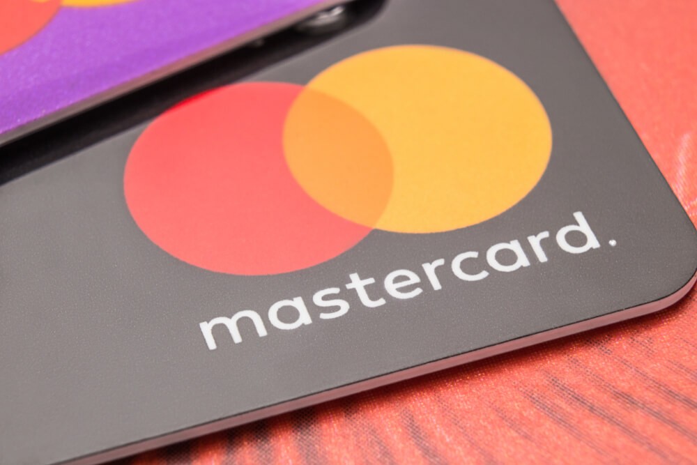 Digital Coins: Bank cards of the mastercard close-up.