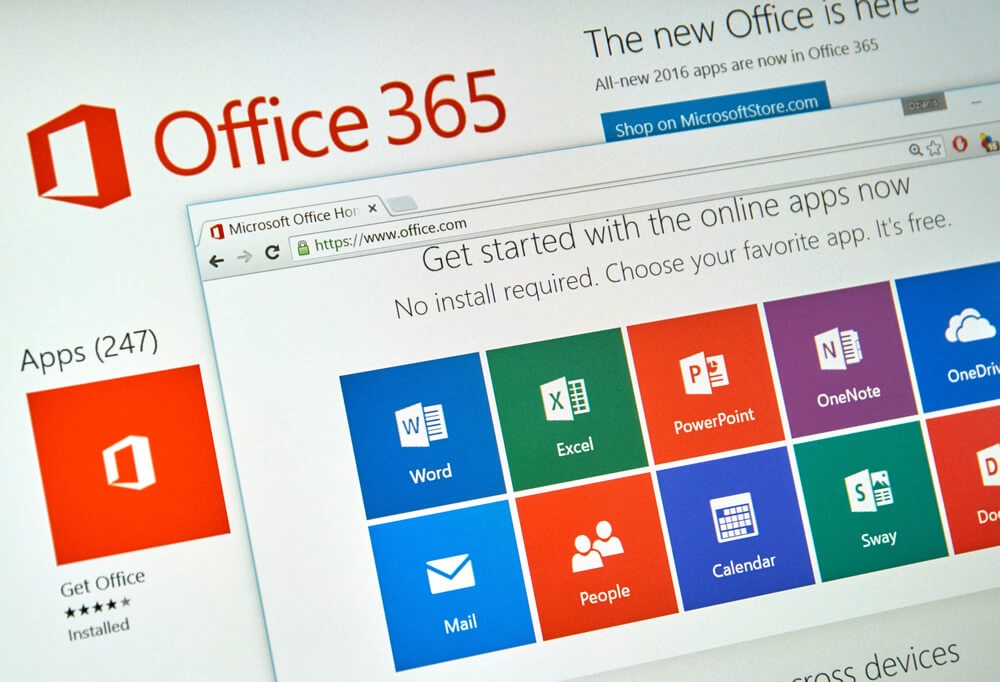 Microsoft 365: Microsoft Office 365 on PC screen.